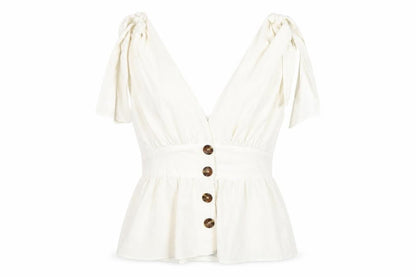 Front view of ASOS Women's White Button V-Neck Blouse, size 8
