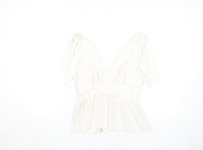 Back view of ASOS Women's White Button V-Neck Blouse, size 8