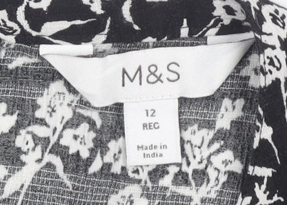 Marks & Spencer Women's Black Floral Blouse Size 12 Regular