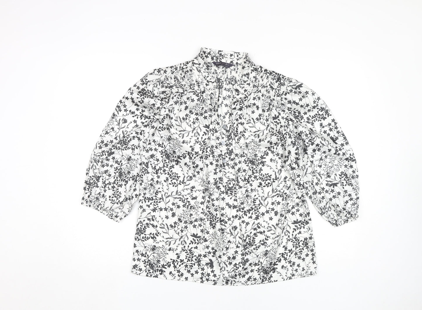 Marks and Spencer Women's Ivory Floral Blouse, Size 10