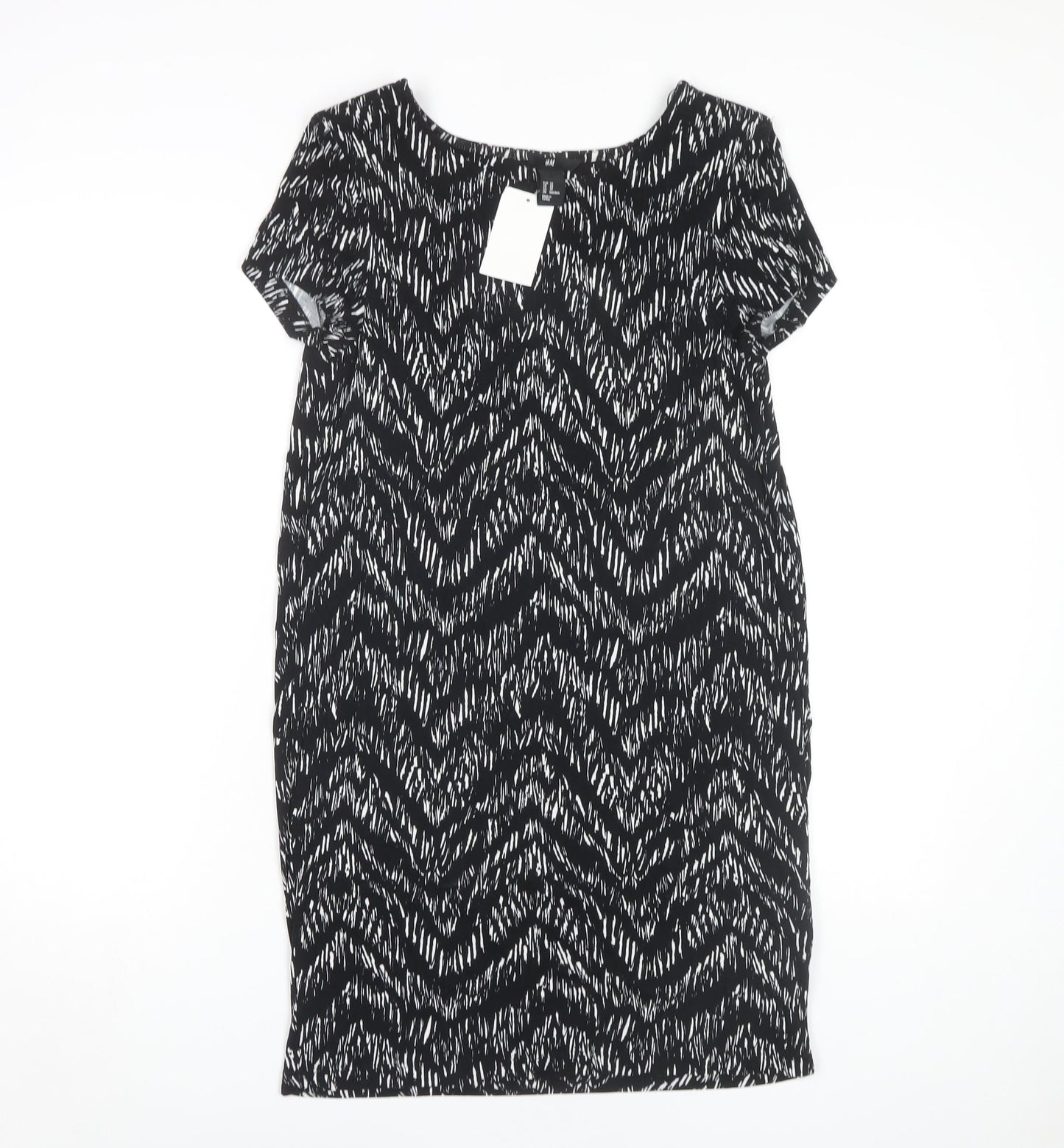 H&M Women's Black Chevron Knee Length Shift Dress XS