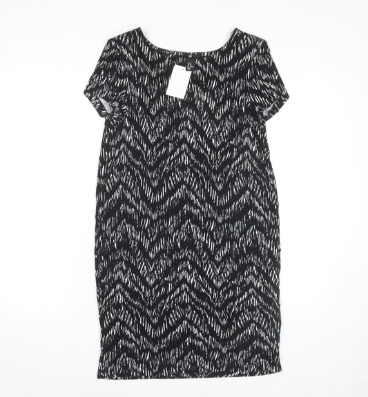 H&M Women's Black Chevron Knee Length Shift Dress XS