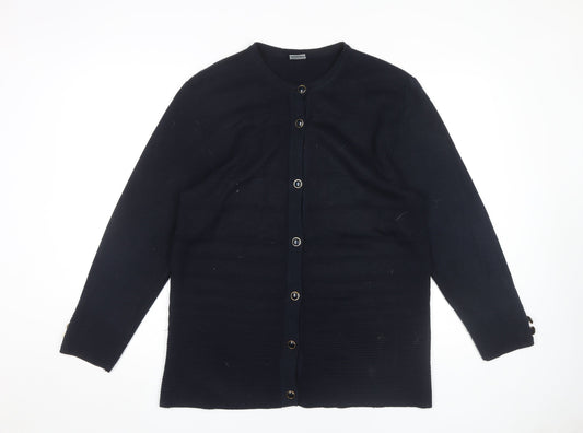 Canda Women's Black Medium Cardigan - Buttoned Round Neck