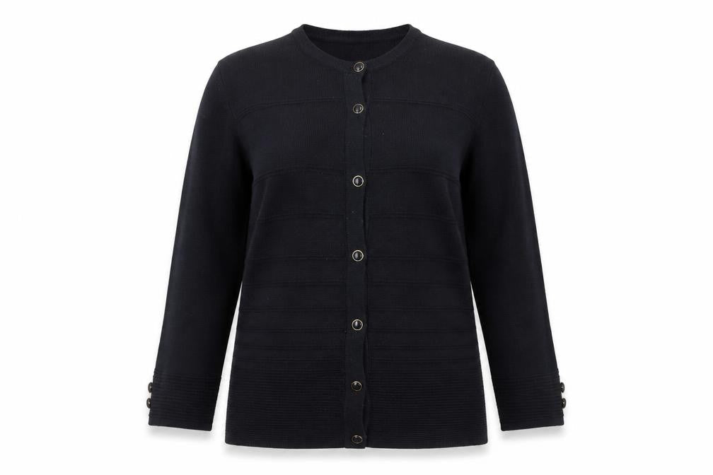 Canda Women's Black Medium Cardigan - Buttoned Round Neck