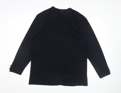 Back view of Canda Women's Black Medium Cardigan - Buttoned Round Neck