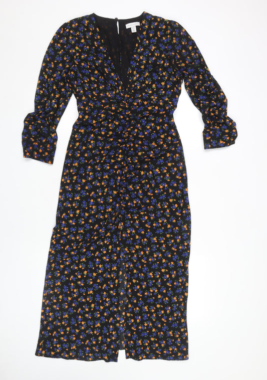Topshop Women's Multicoloured Floral Midi Wrap Dress