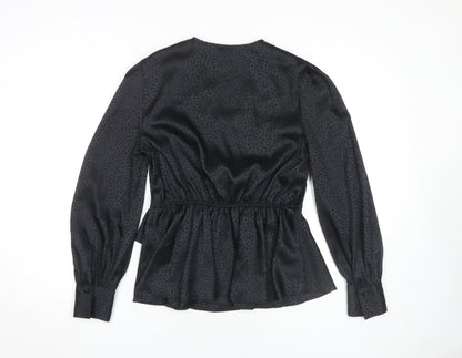 Back view of River Island Black Animal Print Wrap Blouse, size 12