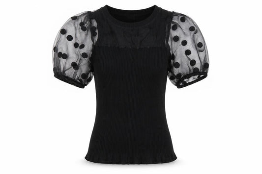 River Island Women's Black Puff Sleeve T-Shirt, Size 8