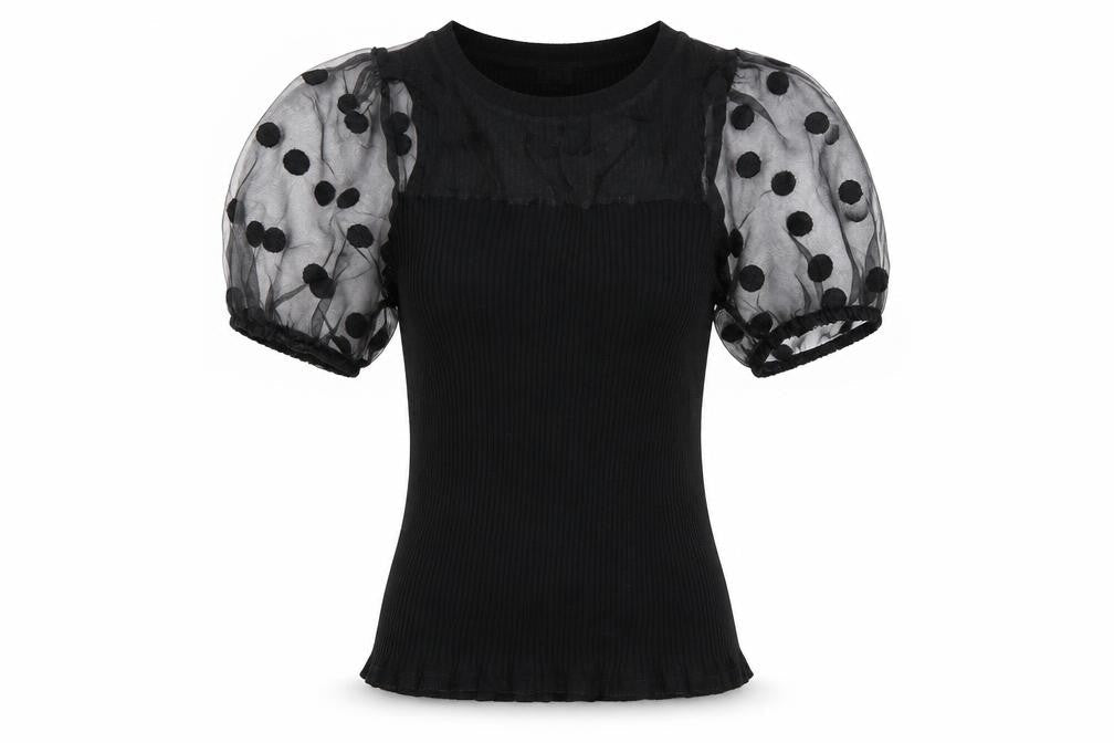 River Island Women's Black Puff Sleeve T-Shirt, Size 8
