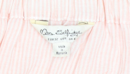 Close-up detail of Miss Selfridge Women's Pink Striped Blouse, size 4