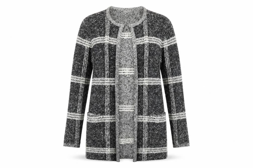 M&Co Women's Black Ivory Check Cardigan, Size 12
