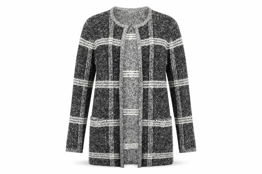 M&Co Women's Black Ivory Check Cardigan, Size 12