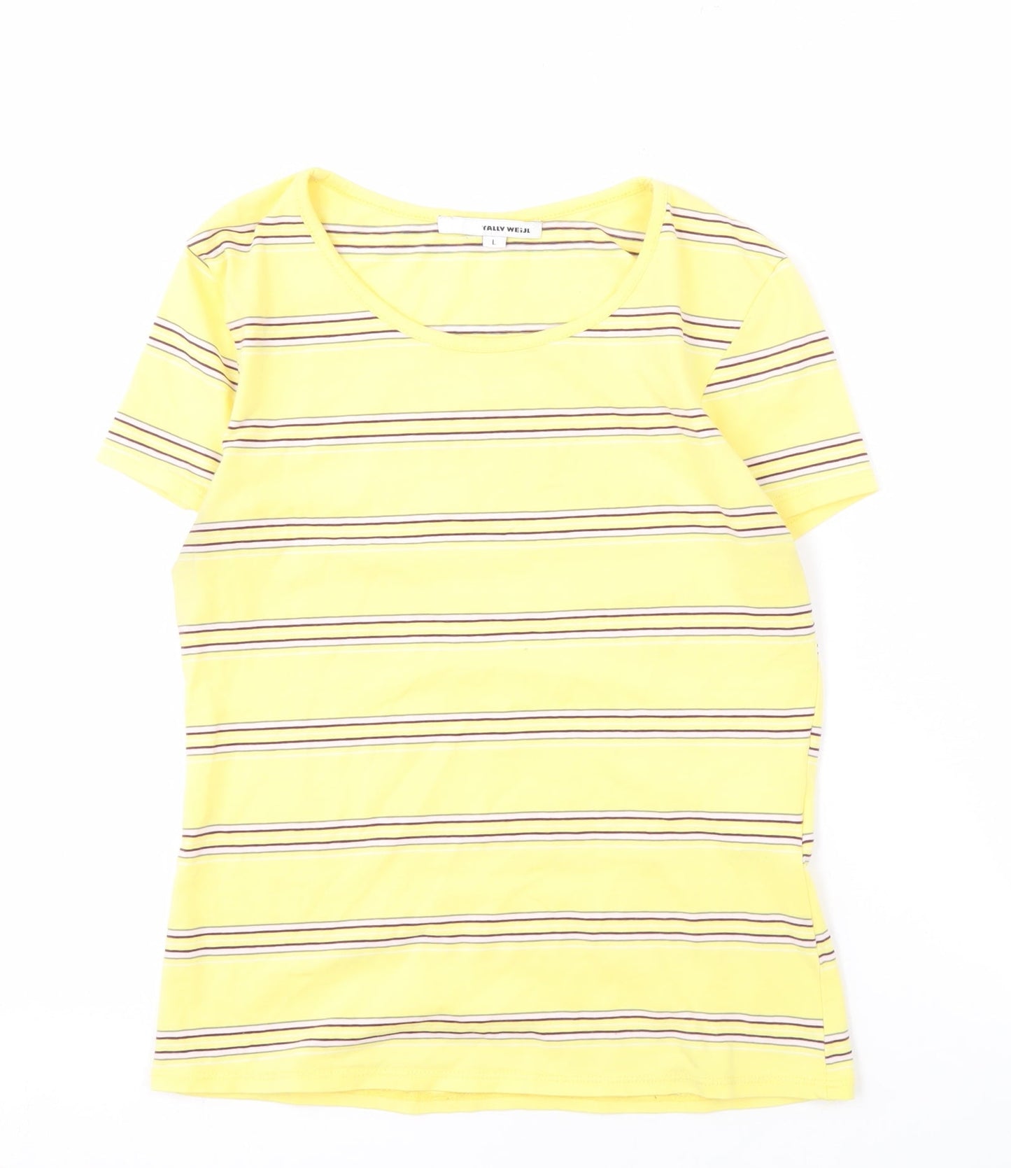 Tally Weijl Women's Yellow Striped T-Shirt L