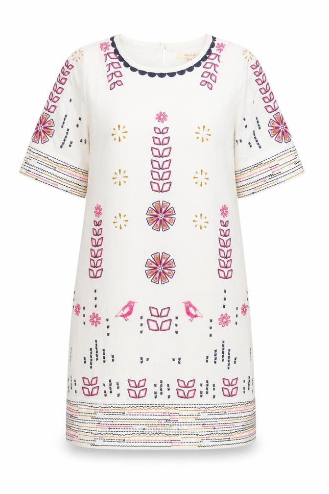 White Stuff Women's Multicoloured Dress, Size 8, Embroidered