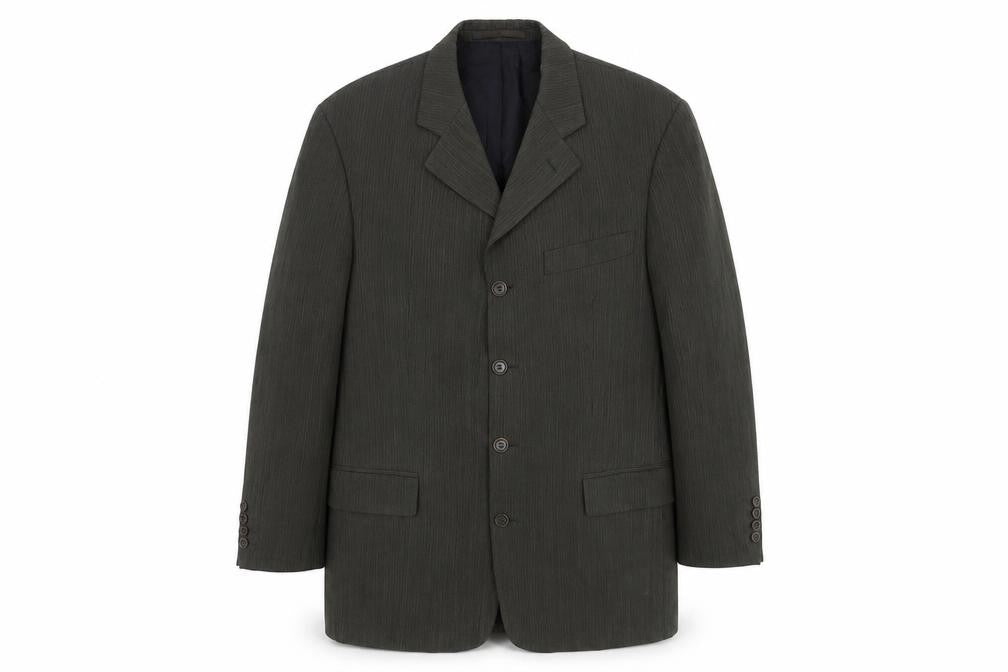 Van Gils Grey Men's Blazer 40R, Wool, Stripe Pattern