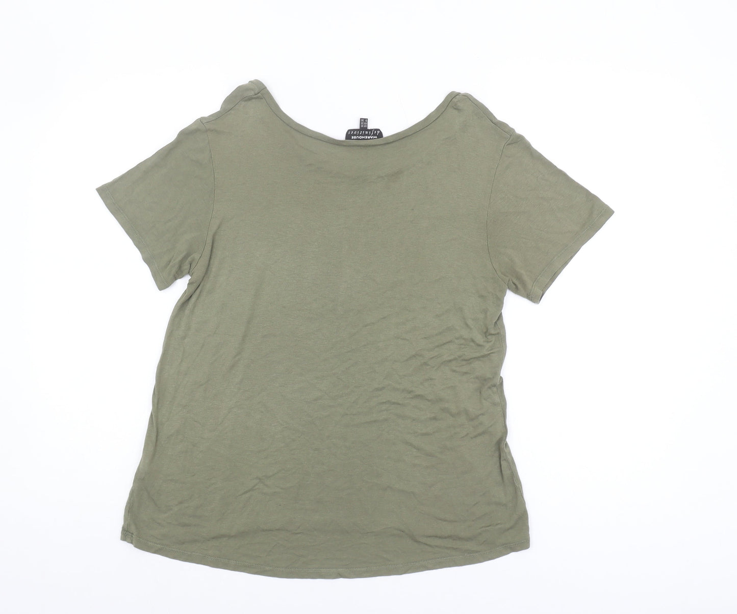 Warehouse Women's Green Basic T-Shirt, Size 10, Viscose
