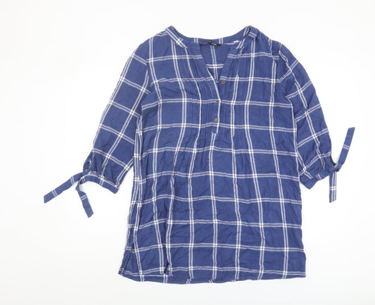 Debenhams Women's Blue Check Tunic Blouse Size 14