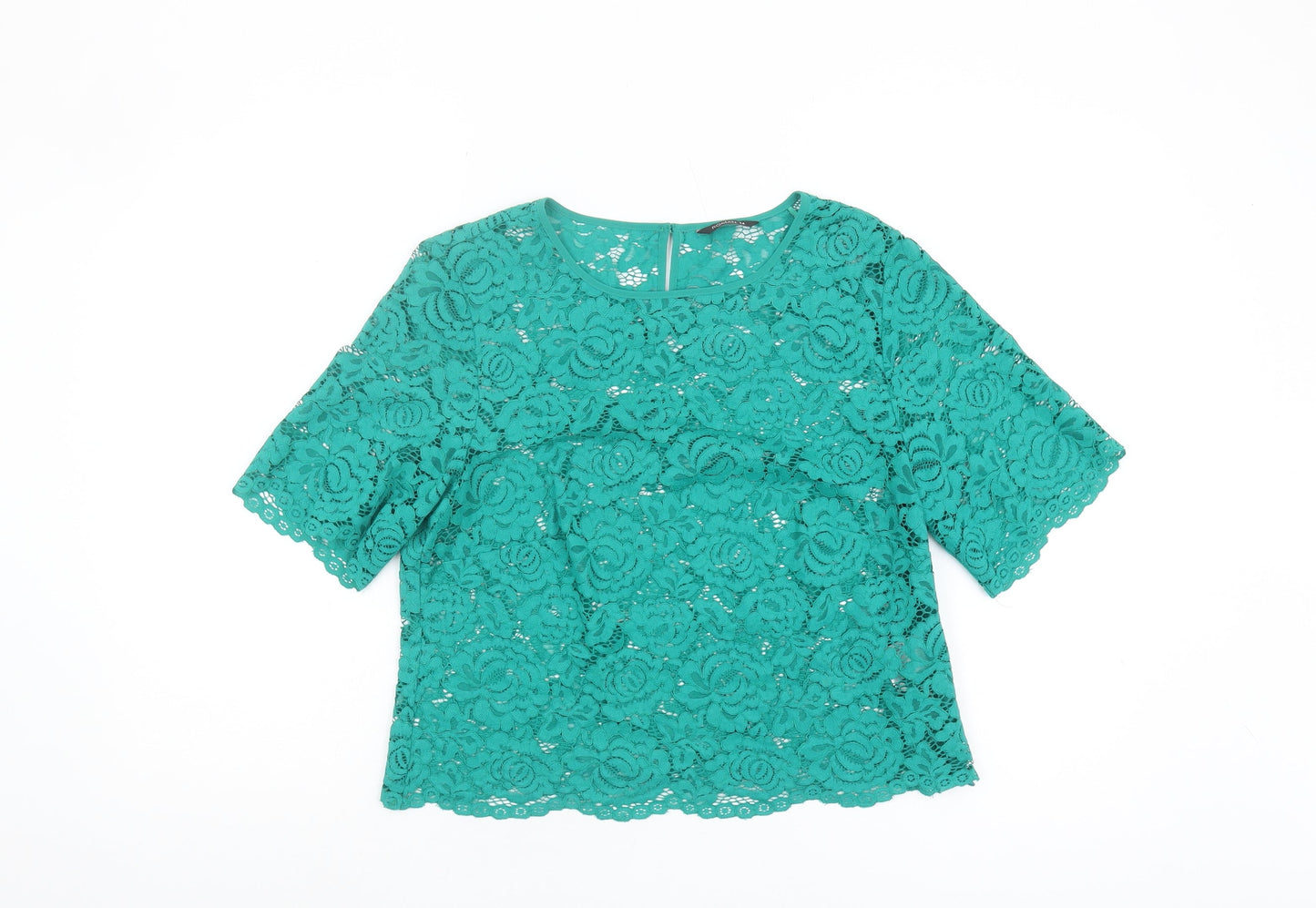 Roman Women's Green Cropped Lace Blouse, Size 14