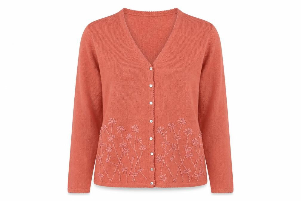 Alibi Women's Orange Floral Embroidered Cardigan