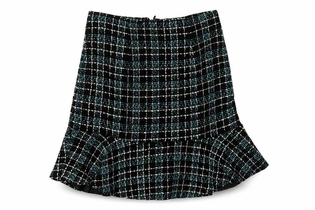 Oasis Women's Black Checked Short Skirt, Pencil Style