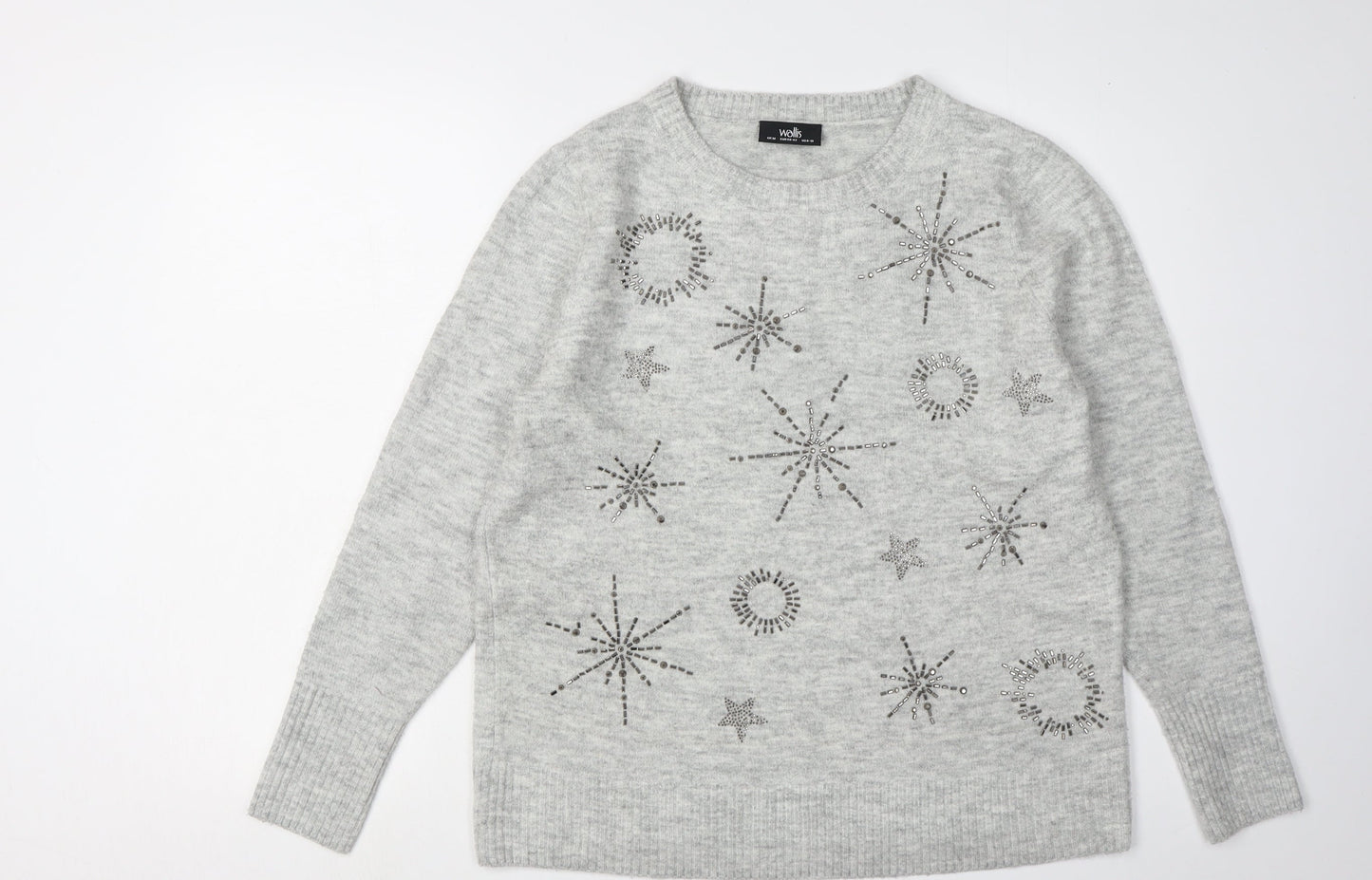 Wallis Women's Grey Pullover Jumper M - Beaded Design