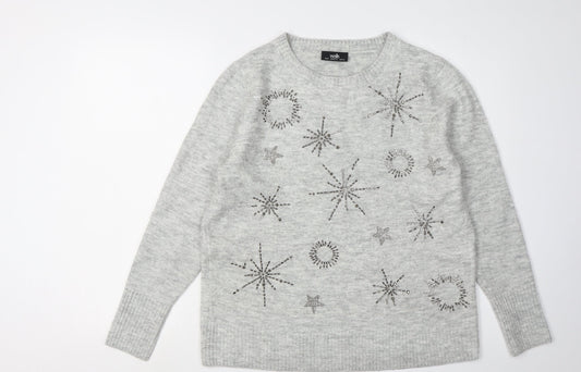 Wallis Women's Grey Pullover Jumper M - Beaded Design