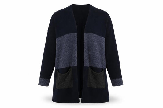 Benedetta B Women's Black Grey Open Front Cardigan M