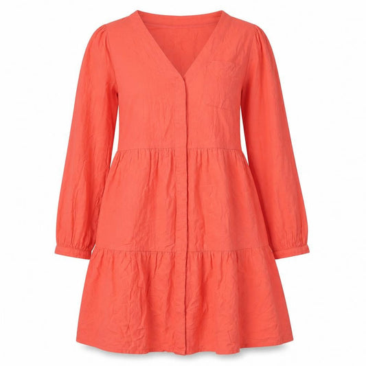 FatFace Women's Orange Dress UK 8 V-Neck Long Sleeve
