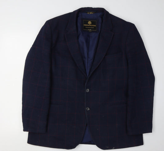 Greenwoods Men's Blue Checked Blazer 46R - Classic Fit