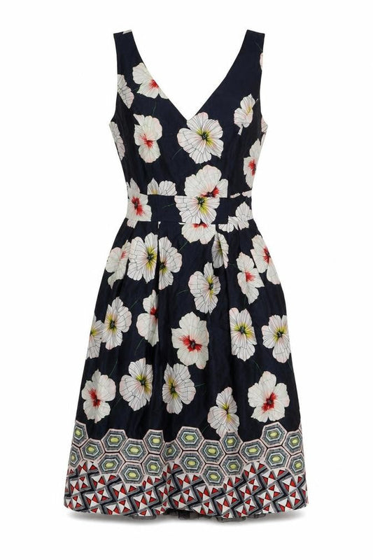 Monsoon Women's Black Floral Fit & Flare Dress 8