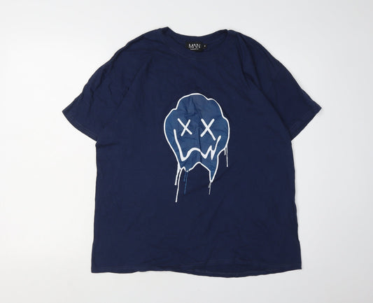 boohooMAN Blue Graphic Print T-Shirt for Men - Size S