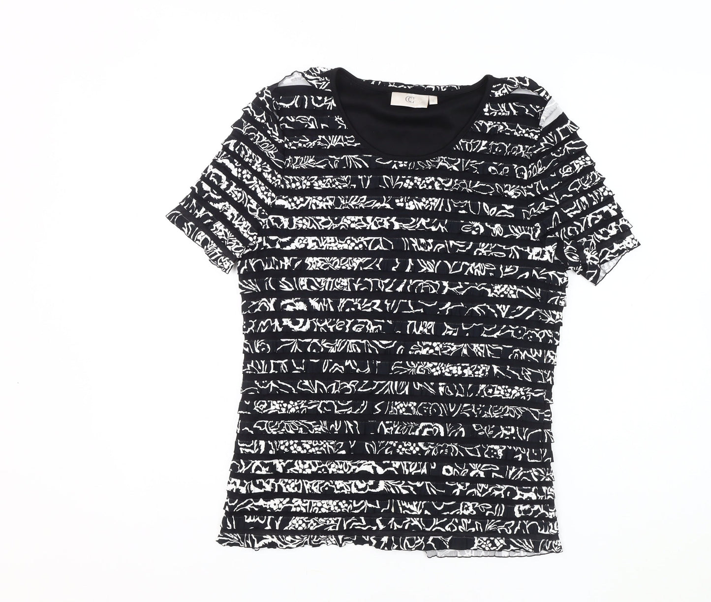 CC Women's Black Striped T-Shirt, Size S, Short Sleeve
