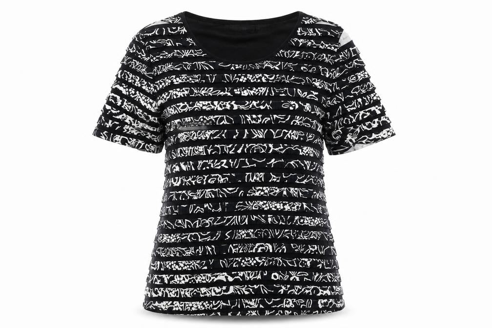 Country Casuals Women's Black Striped T-Shirt, Size S, Short Sleeve