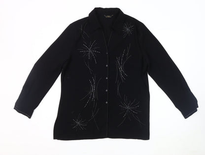 Marks & Spencer Women's Black Sequin Button-Up Shirt - Size 14