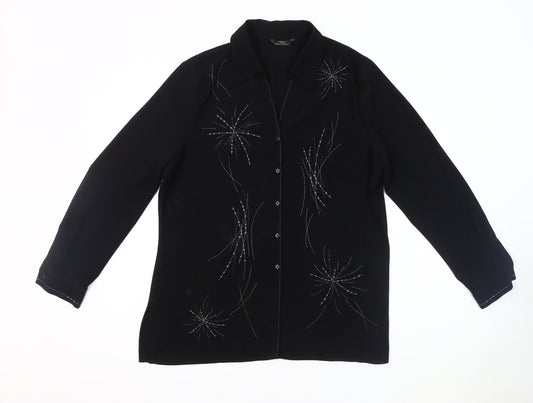 Marks and Spencer Women's Black Sequin Button-Up Shirt - Size 14