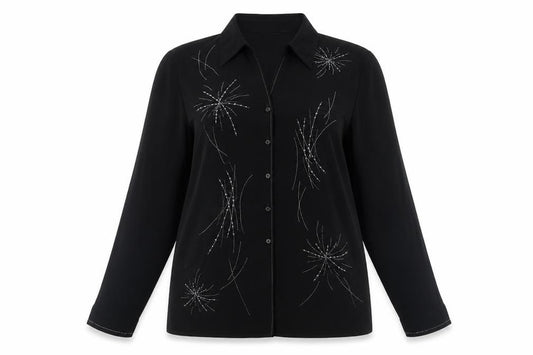 Marks and Spencer Women's Black Sequin Button-Up Shirt - Size 14