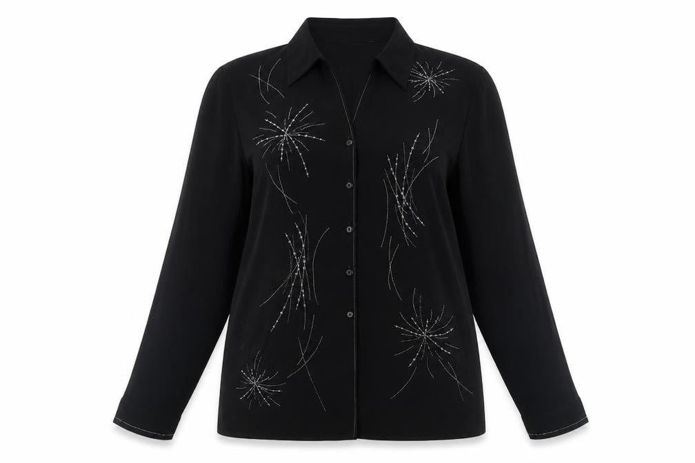 Marks & Spencer Women's Black Sequin Button-Up Shirt - Size 14