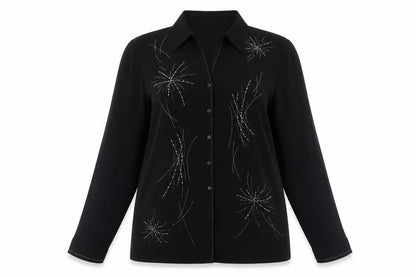 Marks & Spencer Women's Black Sequin Button-Up Shirt - Size 14