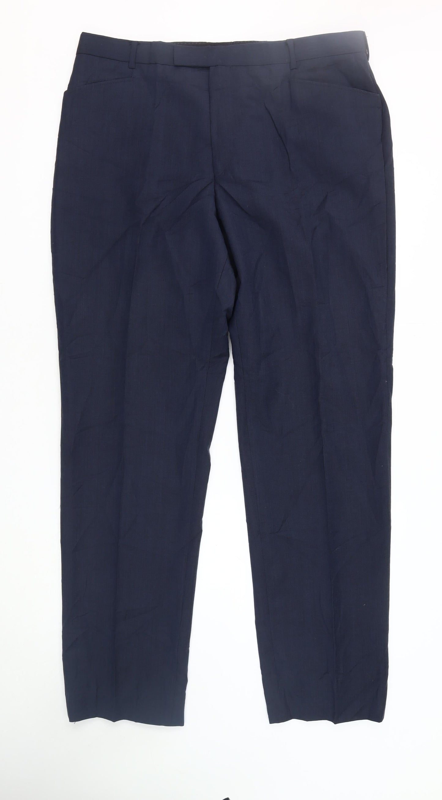 Bespoke Couture Men's Blue Wool Dress Trousers 46R