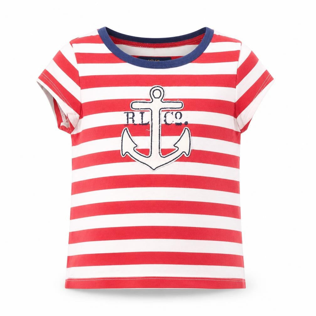 Ralph Lauren Boys Red Striped T-Shirt, Size 4, Casual Summer Tee
