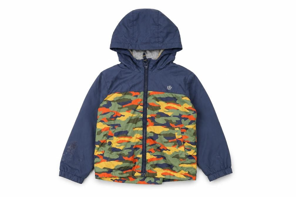 FatFace Boys Blue Camo Rain Coat, 3-4 Years, Hooded Zip Jacket