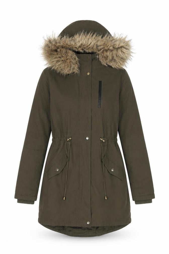 Oasis Women's Green Parka Coat S Fur Hooded