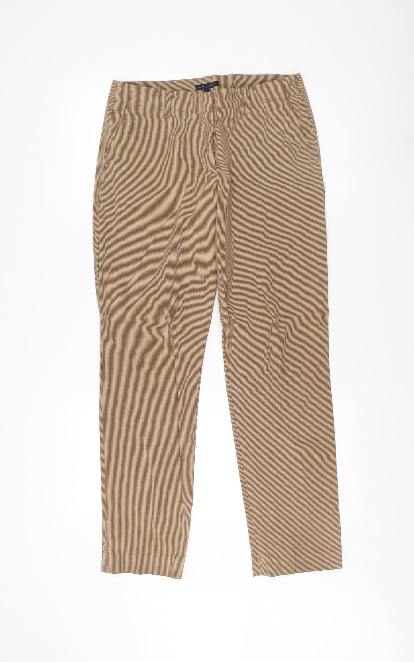 Tommy Hilfiger Women Beige Straight Pinstripe Trousers Size 6