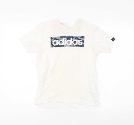 Adidas Boys White T-Shirt 7-8 Years Camouflage Logo Casual