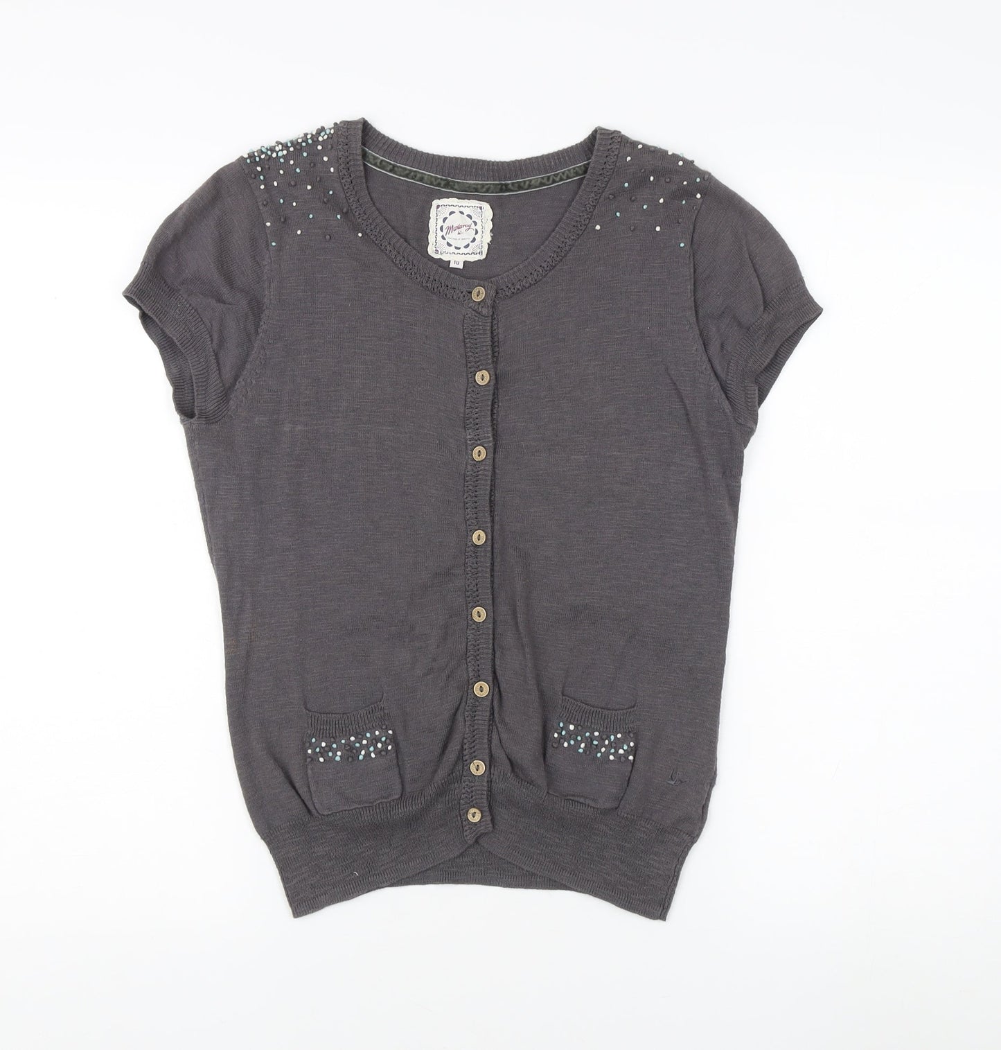 Mantaray Women's Grey Beaded Cardigan Size 10