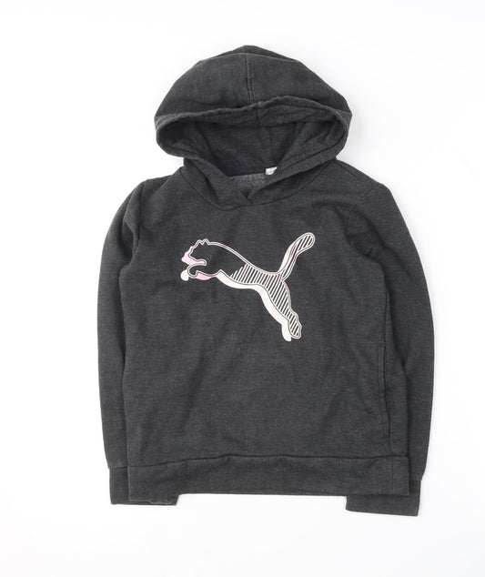 Puma Girls Black Logo Hoodie, 12-13 Years, Pullover Style