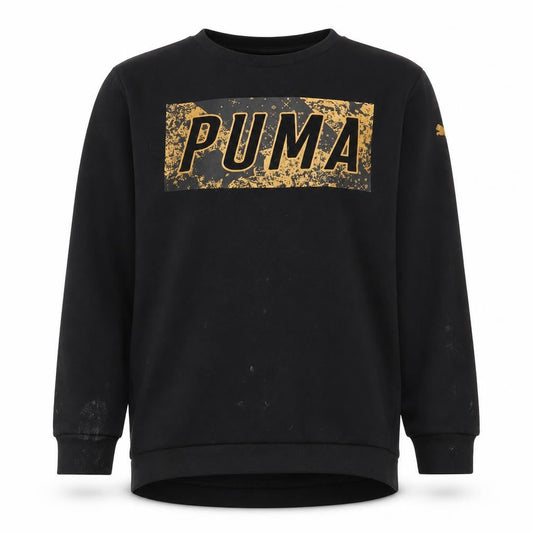 Front view of Puma girls’ black pullover sweatshirt, size 12, graphic print