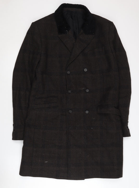 The Kooples Men's Brown Check Wool Overcoat Size 52