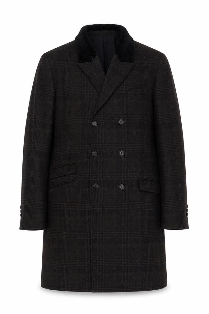The Kooples Men's Brown Check Wool Overcoat Size 52