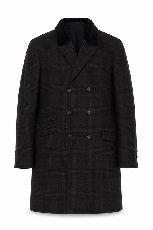 The Kooples Men's Brown Check Wool Overcoat Size 52